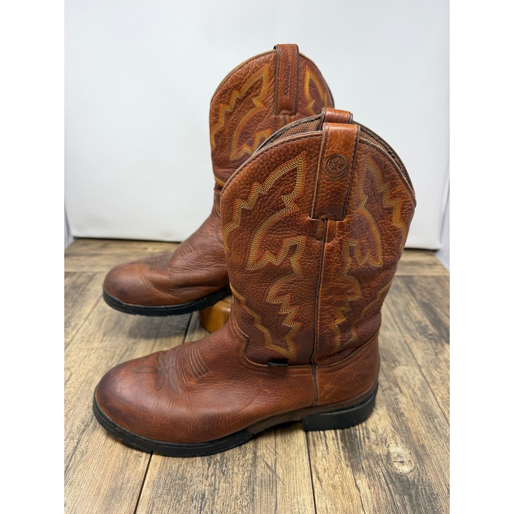 Justin 9018 Mens Waterproof Leather Western Work Boots Brown Size 8.5 D